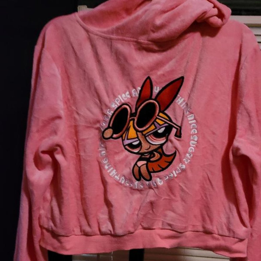 Dolls Kill x The Powerpuff Girls Plus Size Awesome Blossom Velour Crop Hoodie 3X